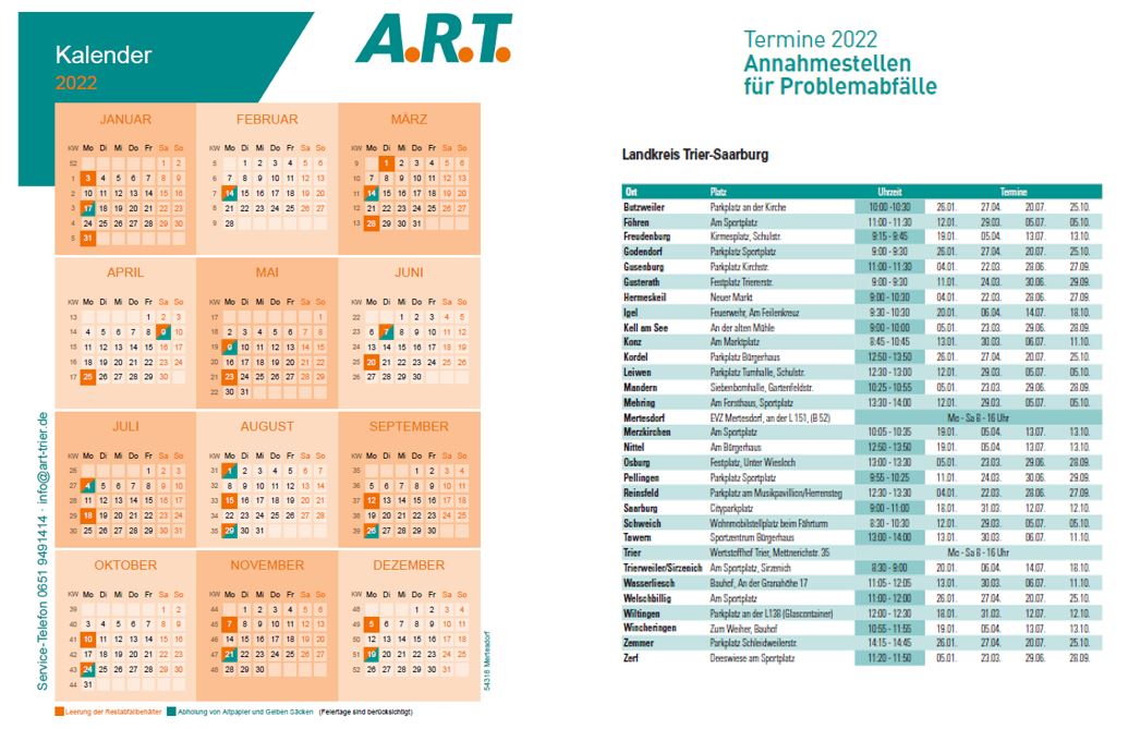 ART-Abfuhrtermine 2022 – Mertesdorf